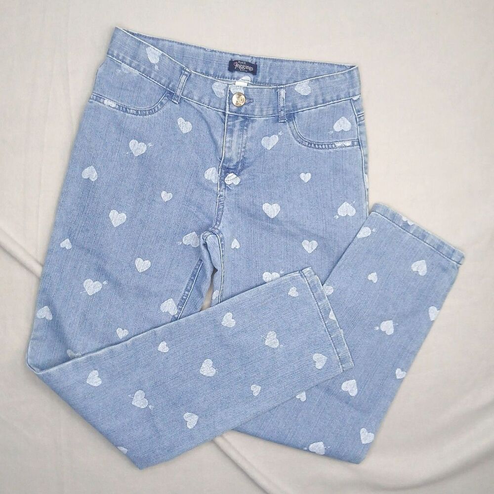 The Children's Place Jeggings Heart Print Light Blue Denim Jeans Youth Girls 14